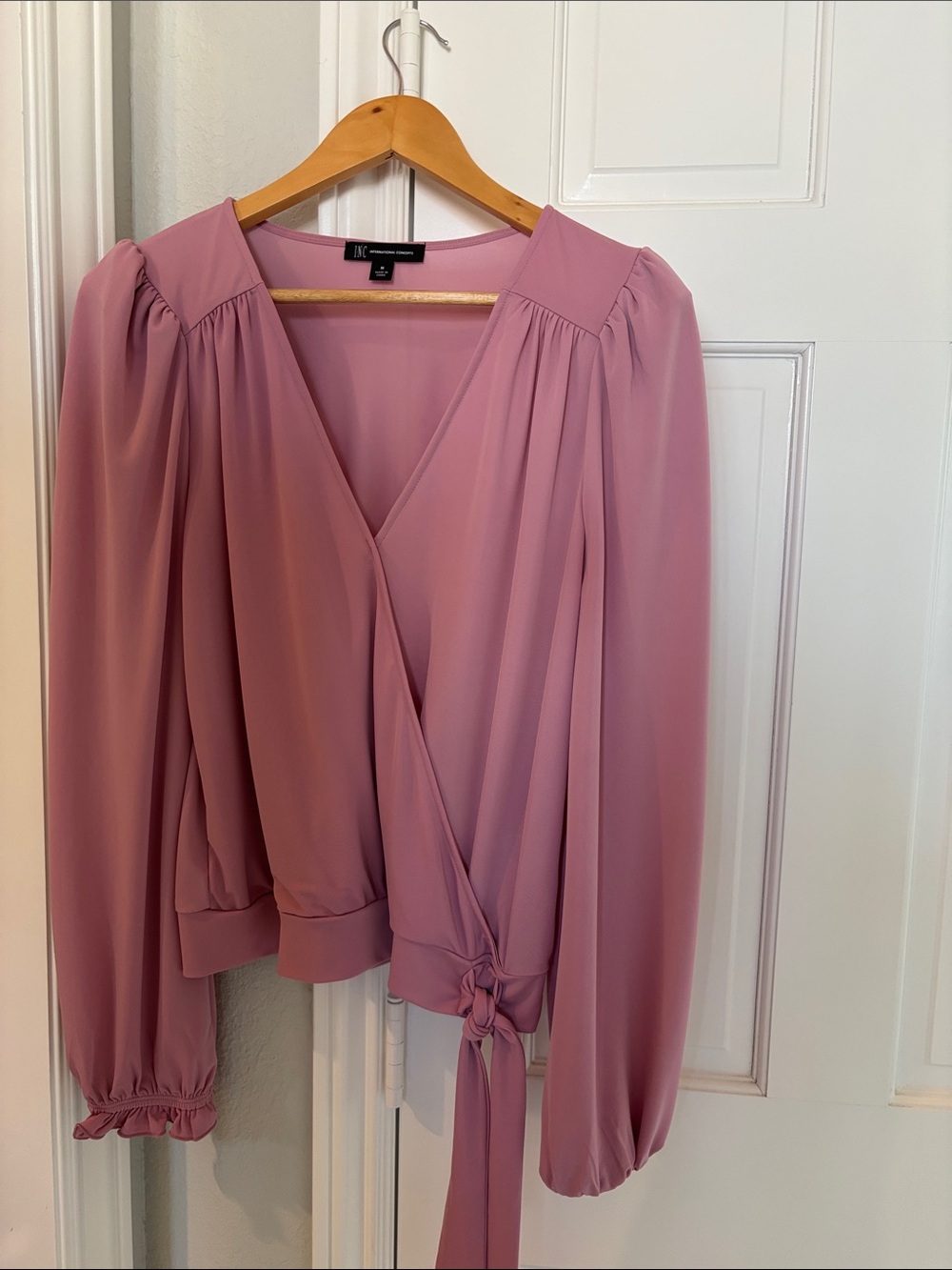 INC International Concepts Dusty Rose Wrap Blouse with Tie